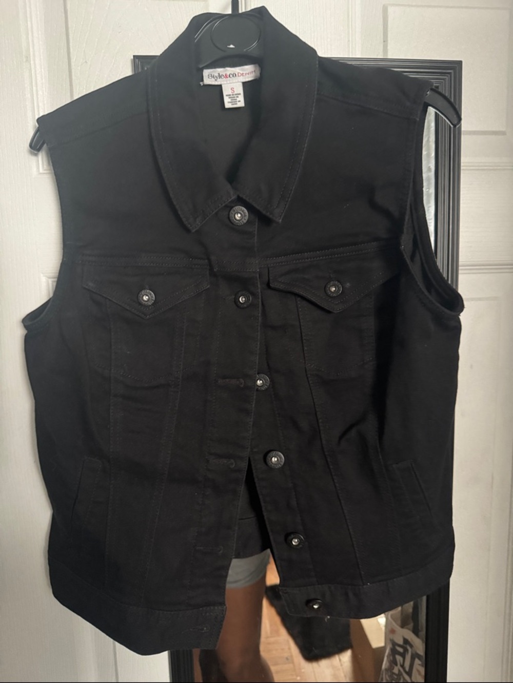 Style & Co. Black Sleeveless Denim Jacket Vest